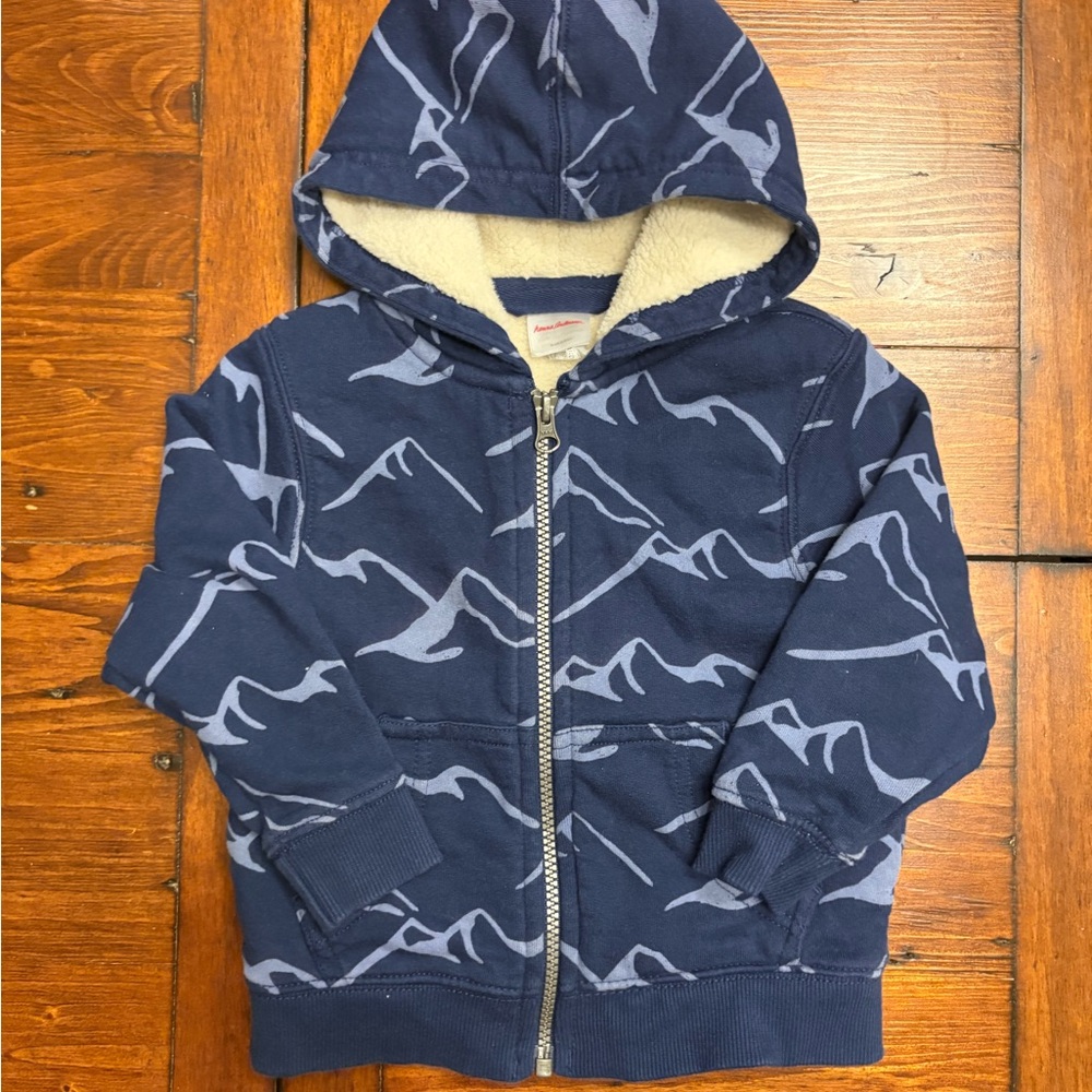 Hanna Andersson Mountain Print Girls Boys Lined Zip Up Hoodie Sz 2T